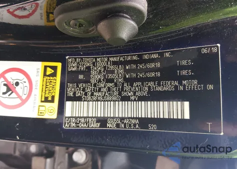 2018 Toyota Highlander Le z USA, uszkodzony, nr VIN 5TDBZRFH9JS889802